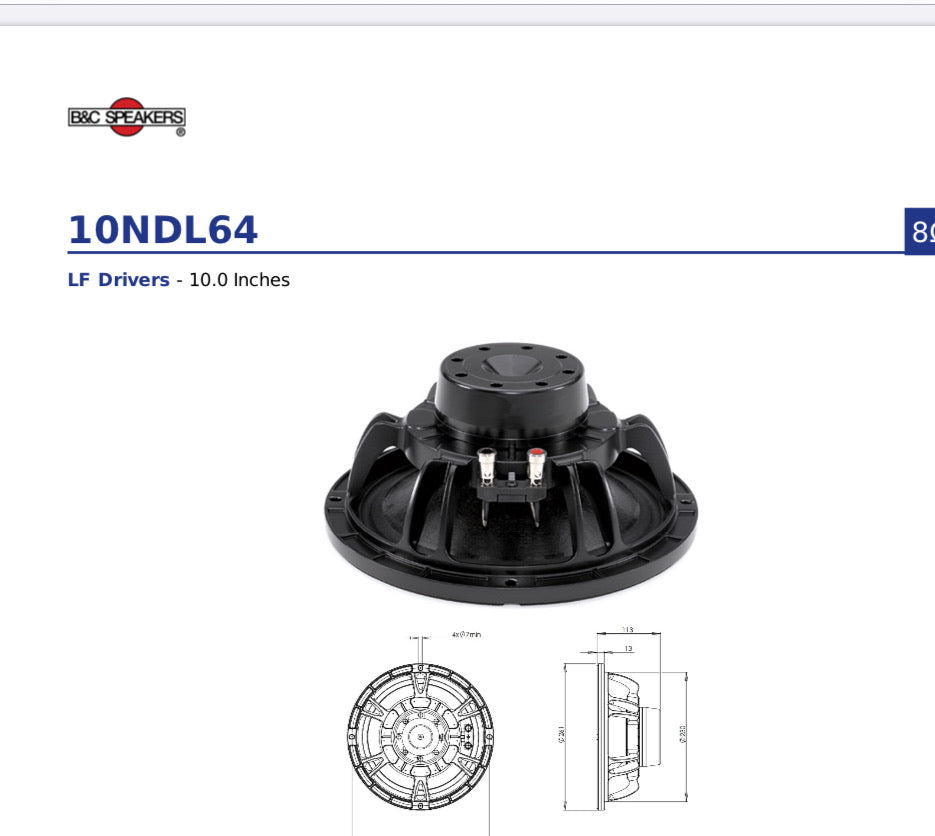 B&C 10NDL64 10" Pro 500 Watts Neodymium Woofer 8-Ohm Neo Replacement Speaker